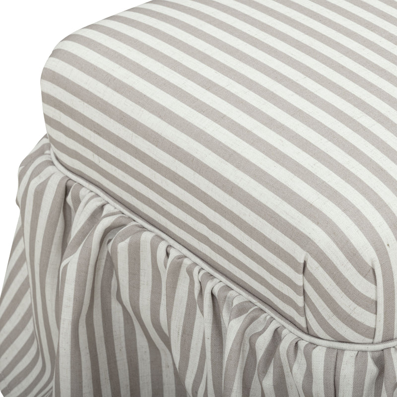 Gertrude Striped Performance Linen Skirted Ottoman - Khaki