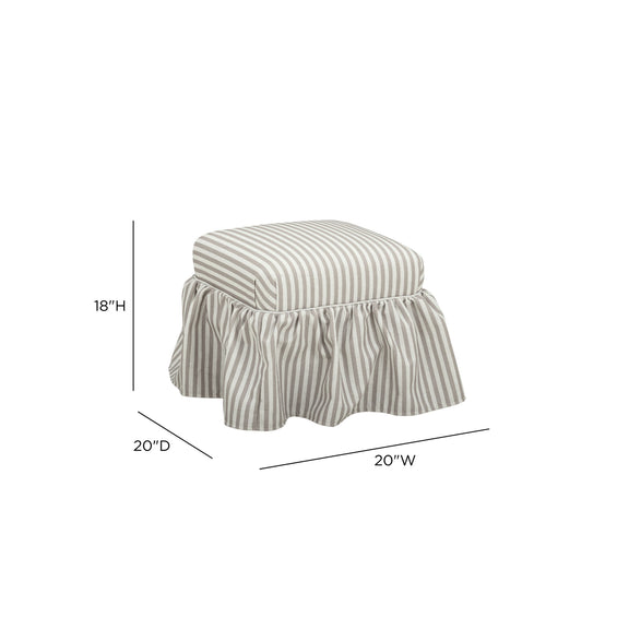 Gertrude Striped Performance Linen Skirted Ottoman - Khaki
