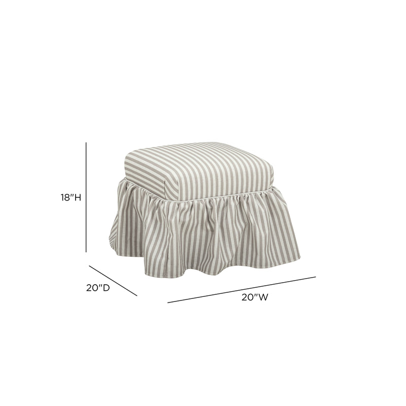 Gertrude Striped Performance Linen Skirted Ottoman - Khaki