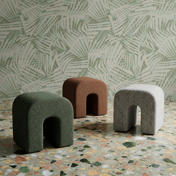 Desi Woven Performance Fabric Ottoman - Green