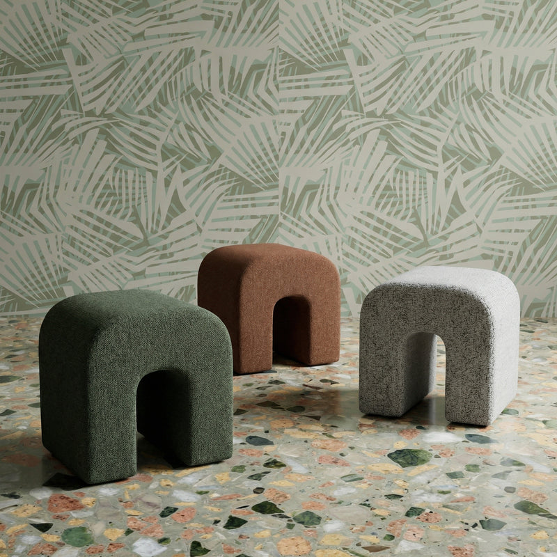 Desi Woven Performance Fabric Ottoman - Green