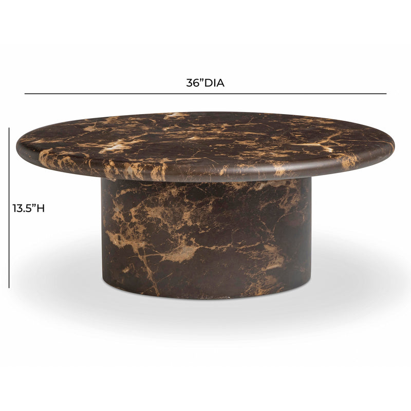 Byron 36" Dark Brown Faux Marble Indoor/Outdoor Concrete Round Coffee Table