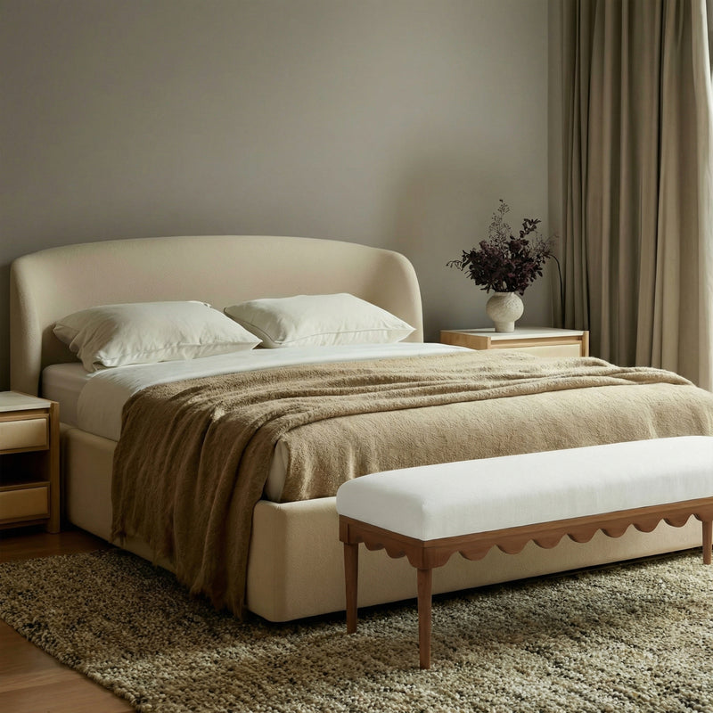 Oodle 56.5" Performance Vegan Mohair Bench - Cream / Walnut