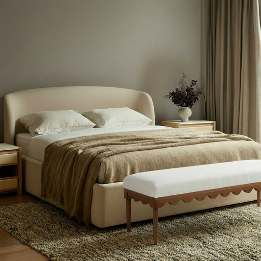 Oodle 56.5" Performance Vegan Mohair Bench - Cream / Walnut