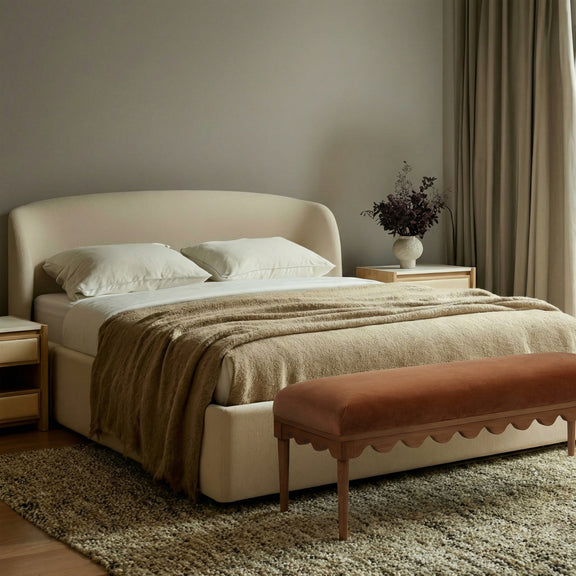 Oodle 56.5" Performance Vegan Mohair Bench - Bronze / Walnut