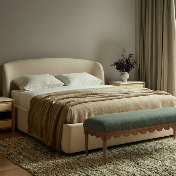 Oodle 56.5" Performance Vegan Mohair Bench - Green / Walnut