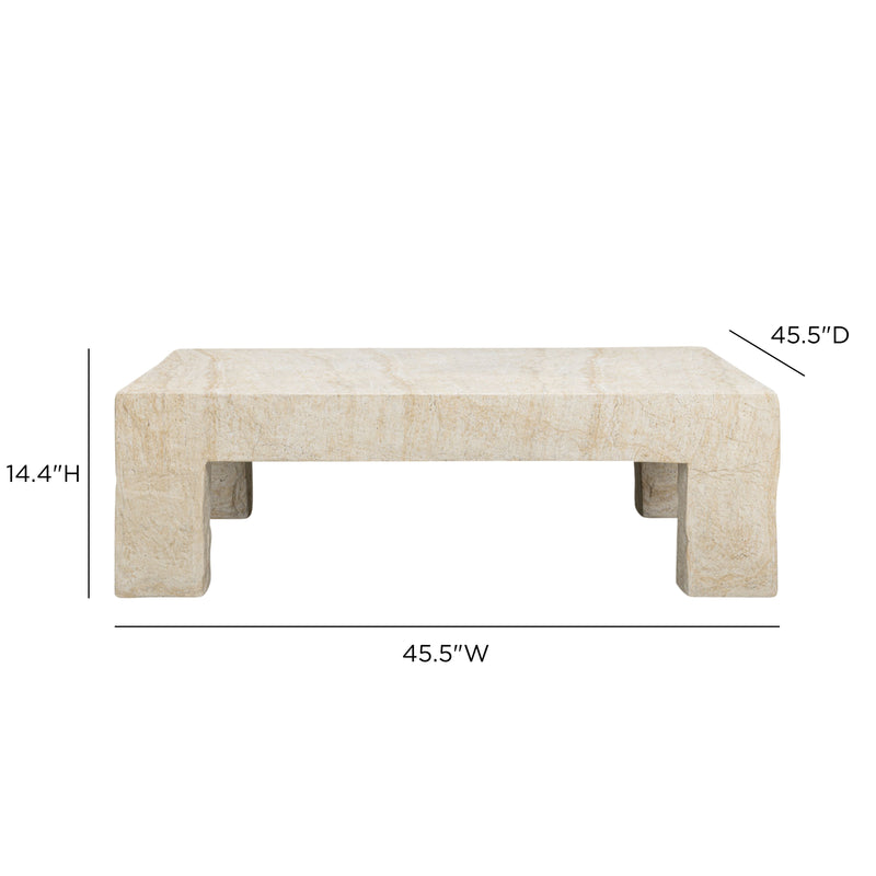 Roxanne 46" Faux Travertine Indoor/Outdoor Concrete Coffee Table