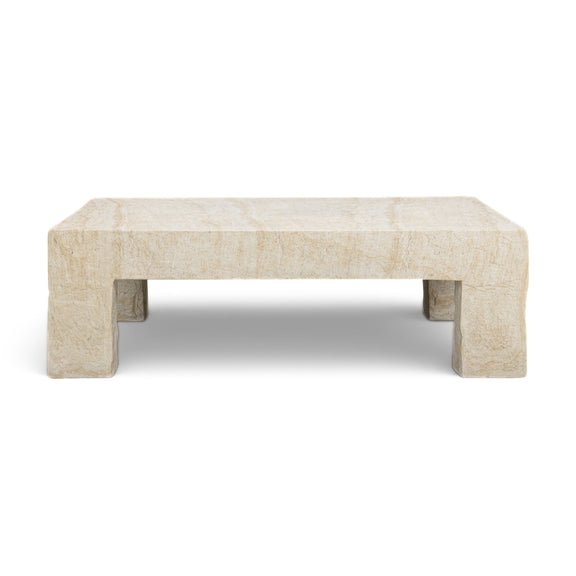 Roxanne 46" Faux Travertine Indoor/Outdoor Concrete Coffee Table