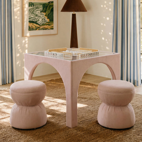 Tomlin Ruched Performance Fabric Game Ottoman - Light Pink
