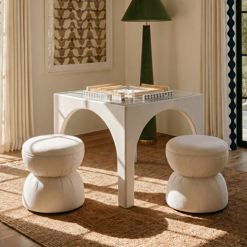 Tomlin Performance Chenille Game Table and Two Ottomans Set - Cream