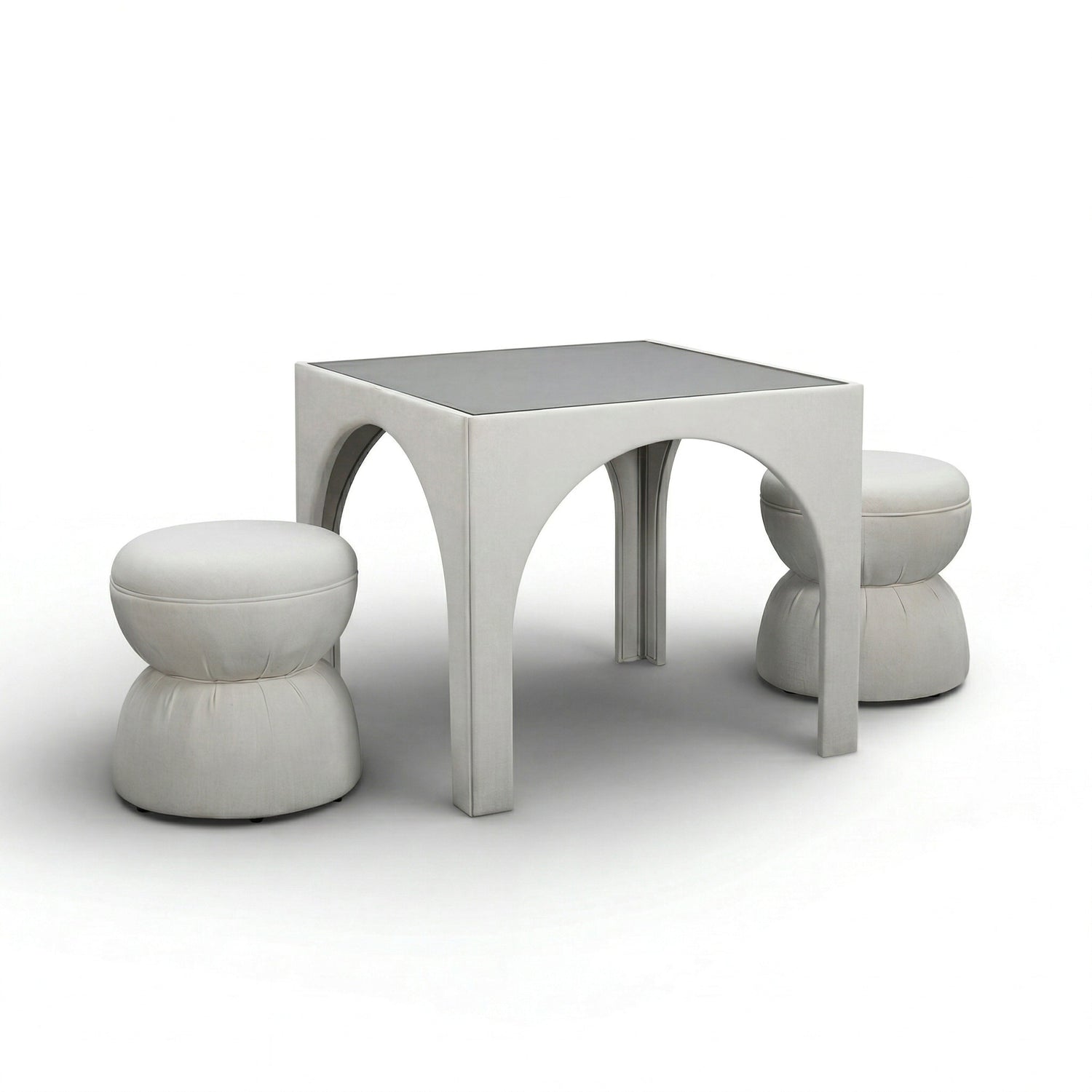 Tomlin Performance Chenille Game Table and Two Ottomans Set - Cream