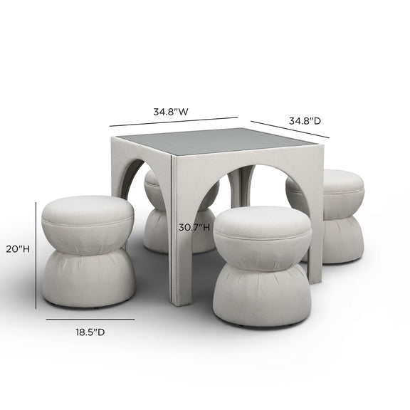 Tomlin Performance Chenille Game Table and Two Ottomans Set - Cream