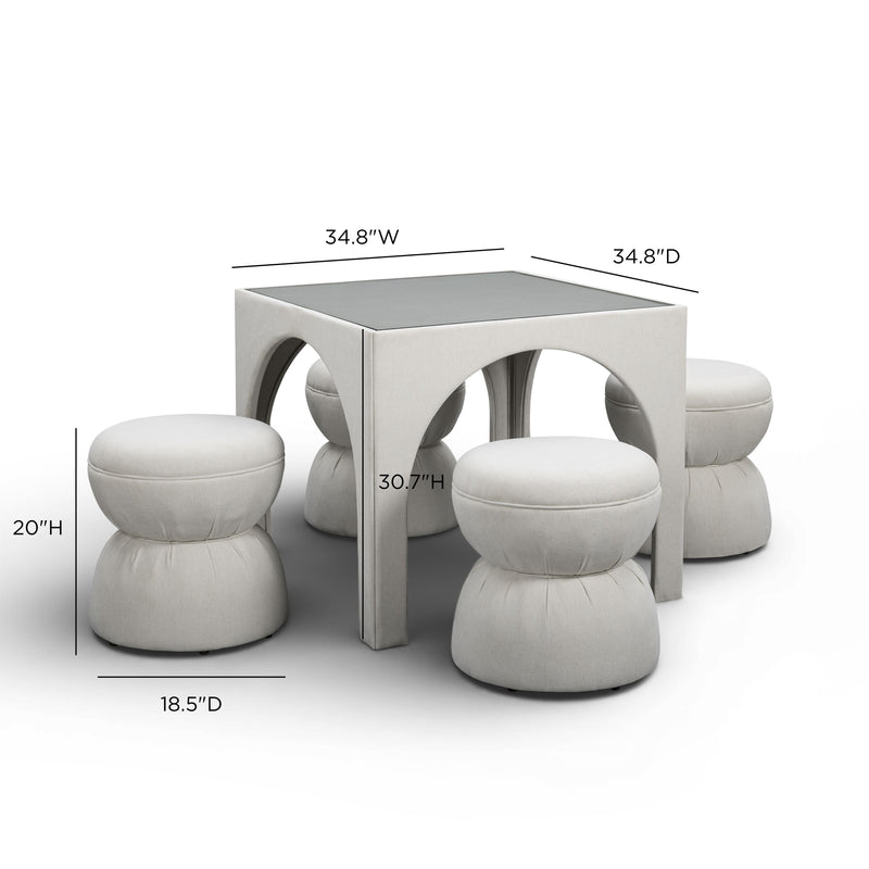 Tomlin Performance Chenille Game Table and Two Ottomans Set - Cream
