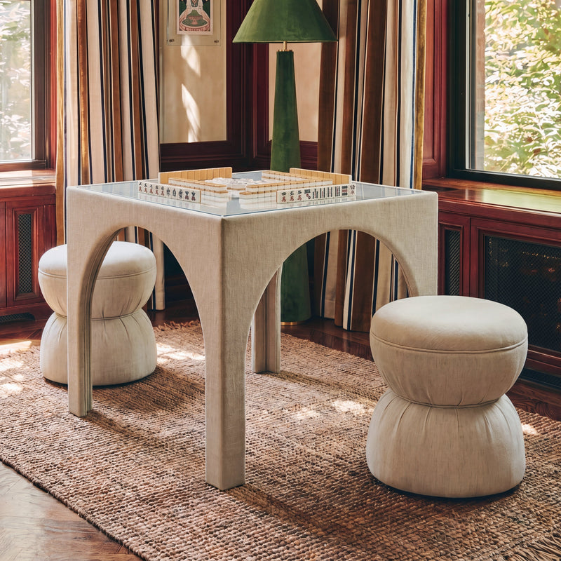 Tomlin Performance Chenille Game Table and Two Ottomans Set - Tan