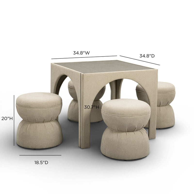 Tomlin Performance Chenille Game Table and Two Ottomans Set - Tan