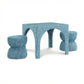 Tomlin Performance Chenille Game Table and Two Ottomans Set - Teal