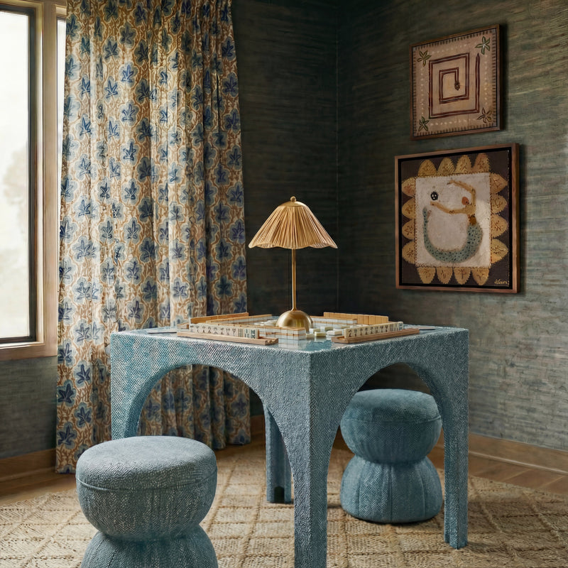Tomlin Performance Chenille Game Table and Two Ottomans Set - Teal