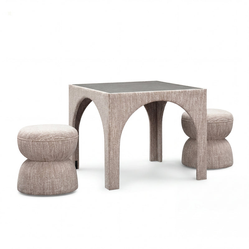 Tomlin Performance Chenille Game Table and Two Ottomans Set - Beige