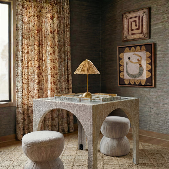 Tomlin Performance Chenille Game Table and Two Ottomans Set - Beige