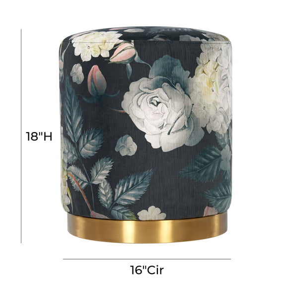 Opal Floral Velvet Ottoman with Gold Base