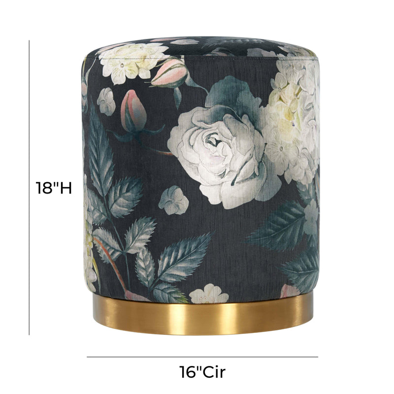 Opal Floral Velvet Ottoman with Gold Base