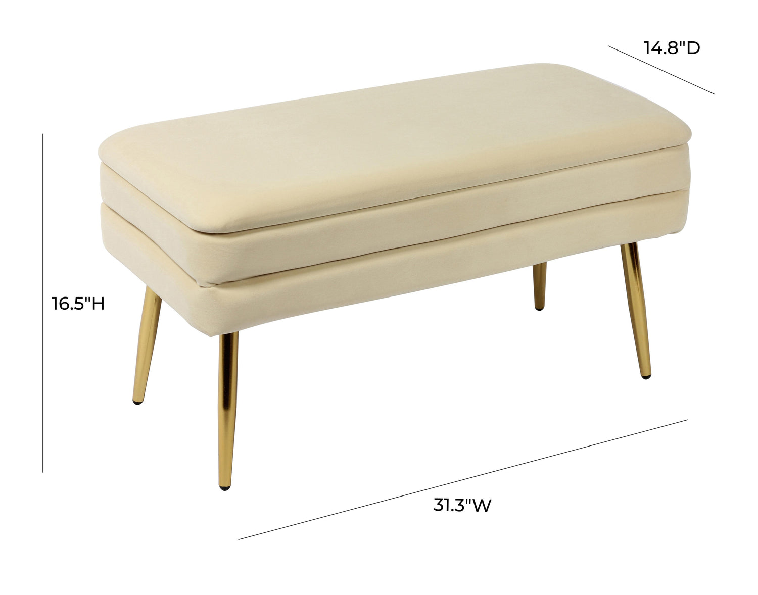 Ziva Cream Velvet Storage Bench