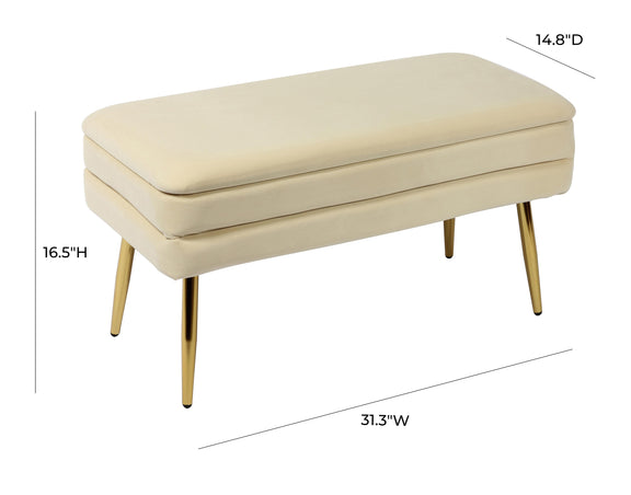 Ziva Cream Velvet Storage Bench