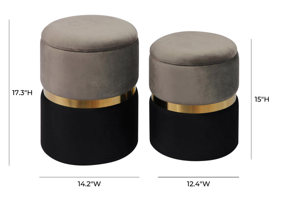 Gigi Grey Velvet Storage Ottomans - Set of 2