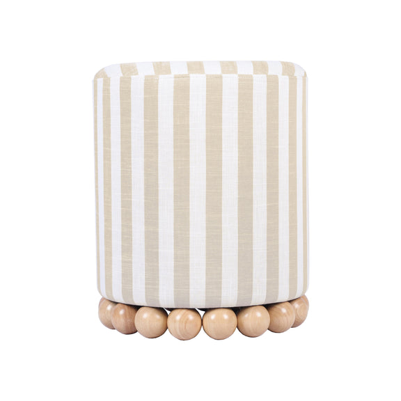Dex Beige Striped Linen Ottoman