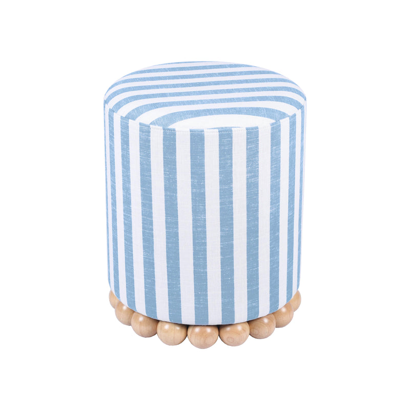 Dex Pastel Blue Striped Linen Ottoman