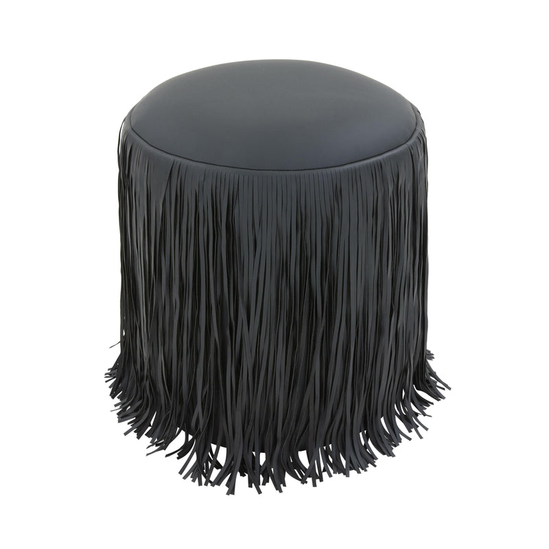 Shag Me Black Performance Vegan Leather Ottoman