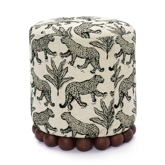 Dex Cream Leopard Jacquard Ottoman