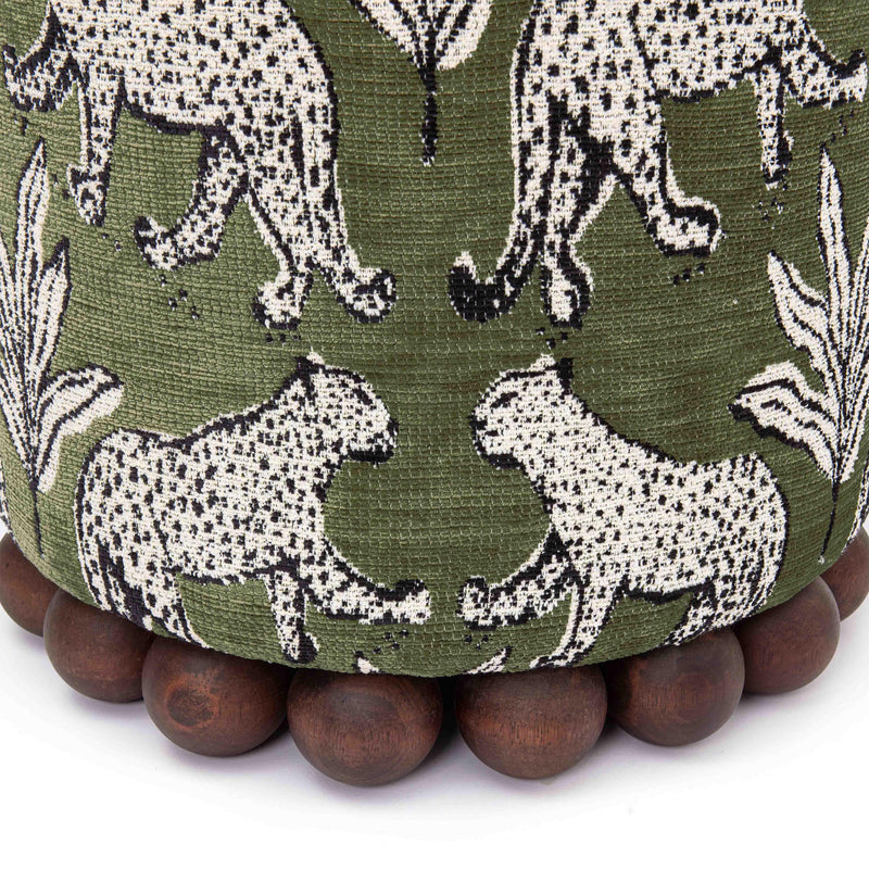 Dex Olive Green Leopard Jacquard Ottoman