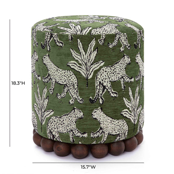 Dex Olive Green Leopard Jacquard Ottoman