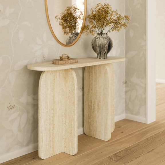 Clementine Faux Travertine Console Table