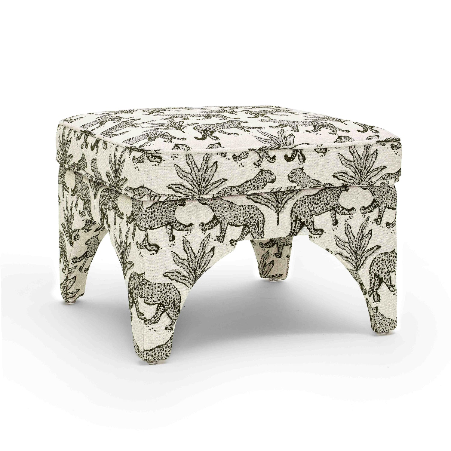 Raji Cream Leopard Jacquard Ottoman