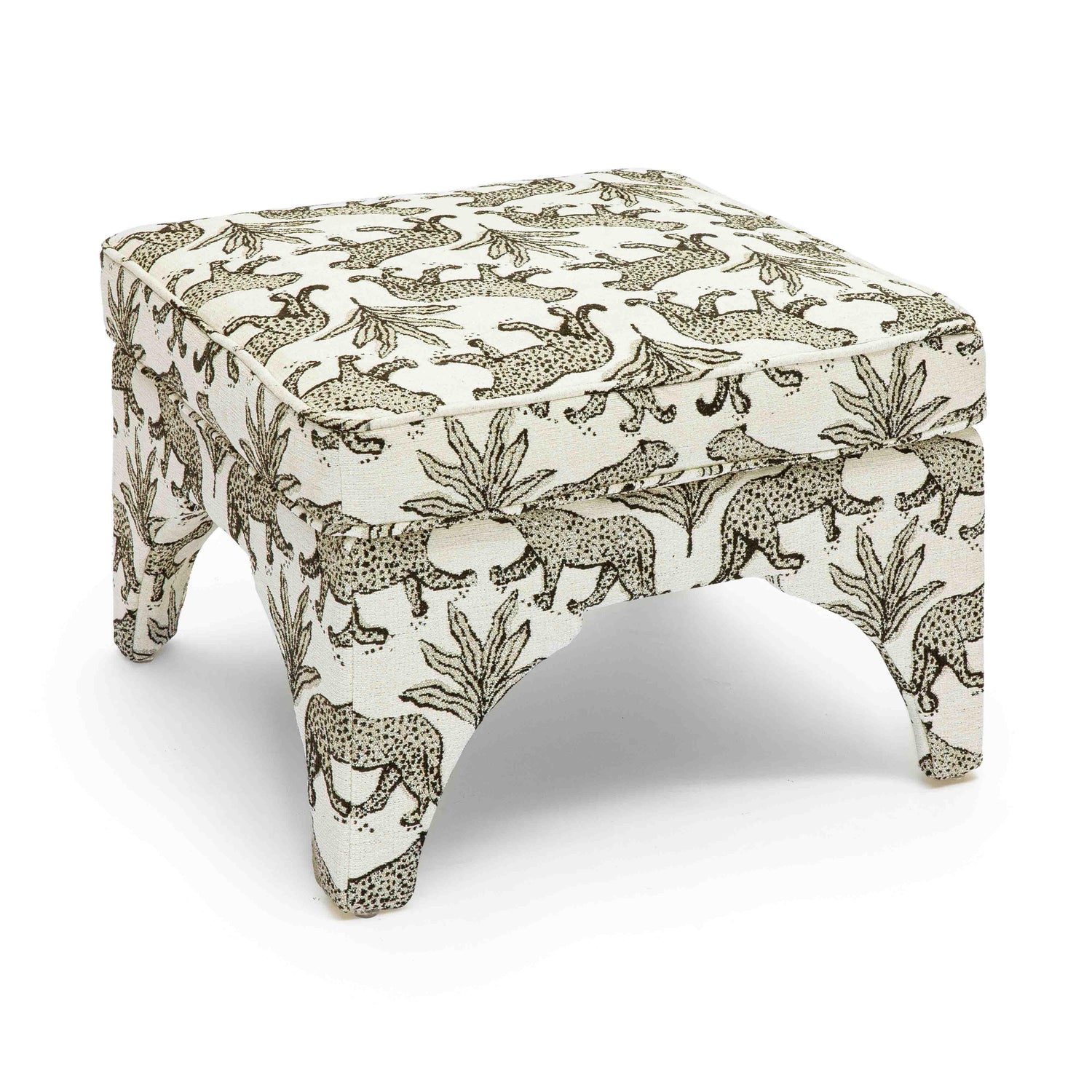 Raji Cream Leopard Jacquard Ottoman