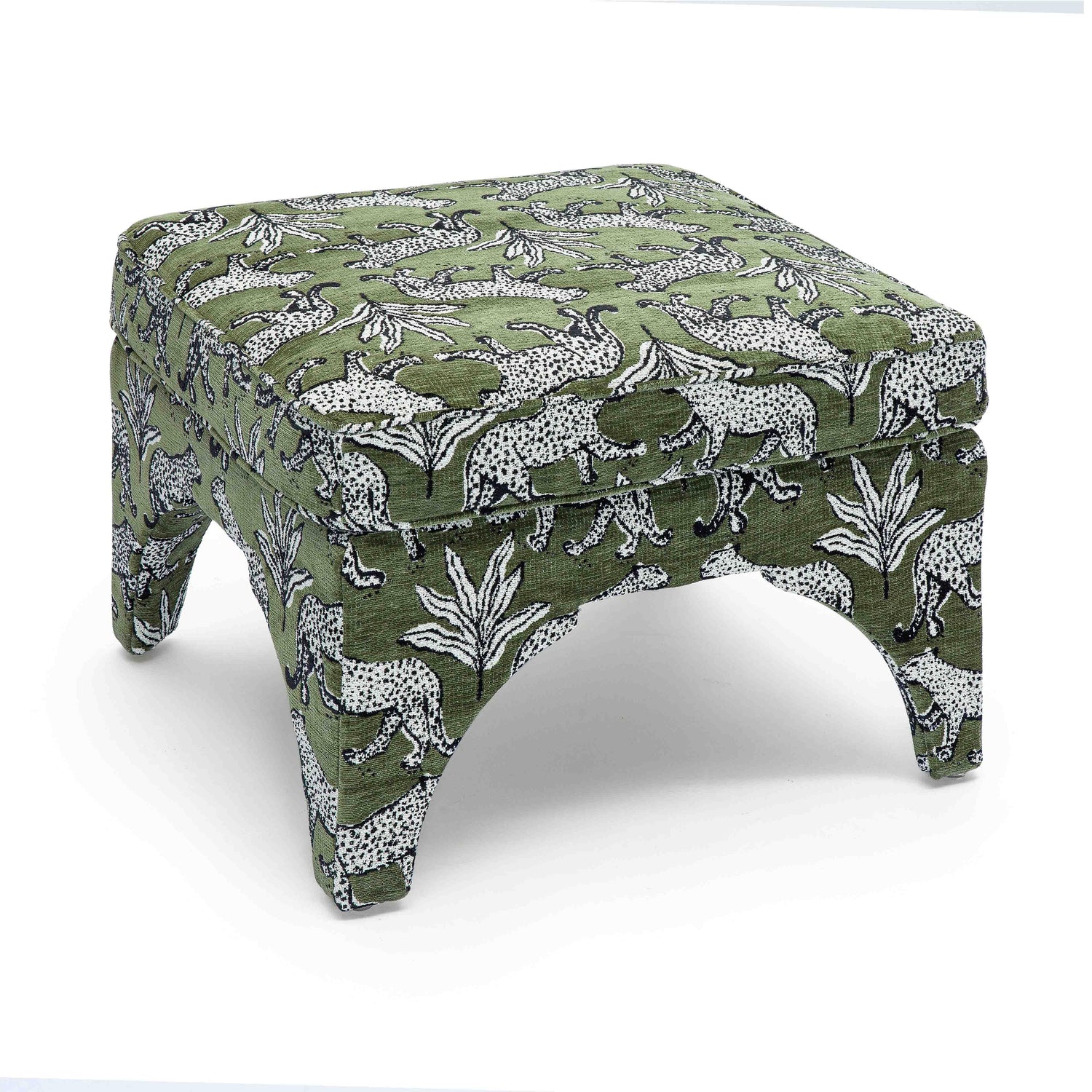 Raji Olive Green Leopard Jacquard Ottoman