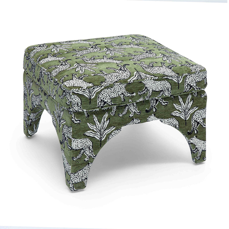 Raji Olive Green Leopard Jacquard Ottoman