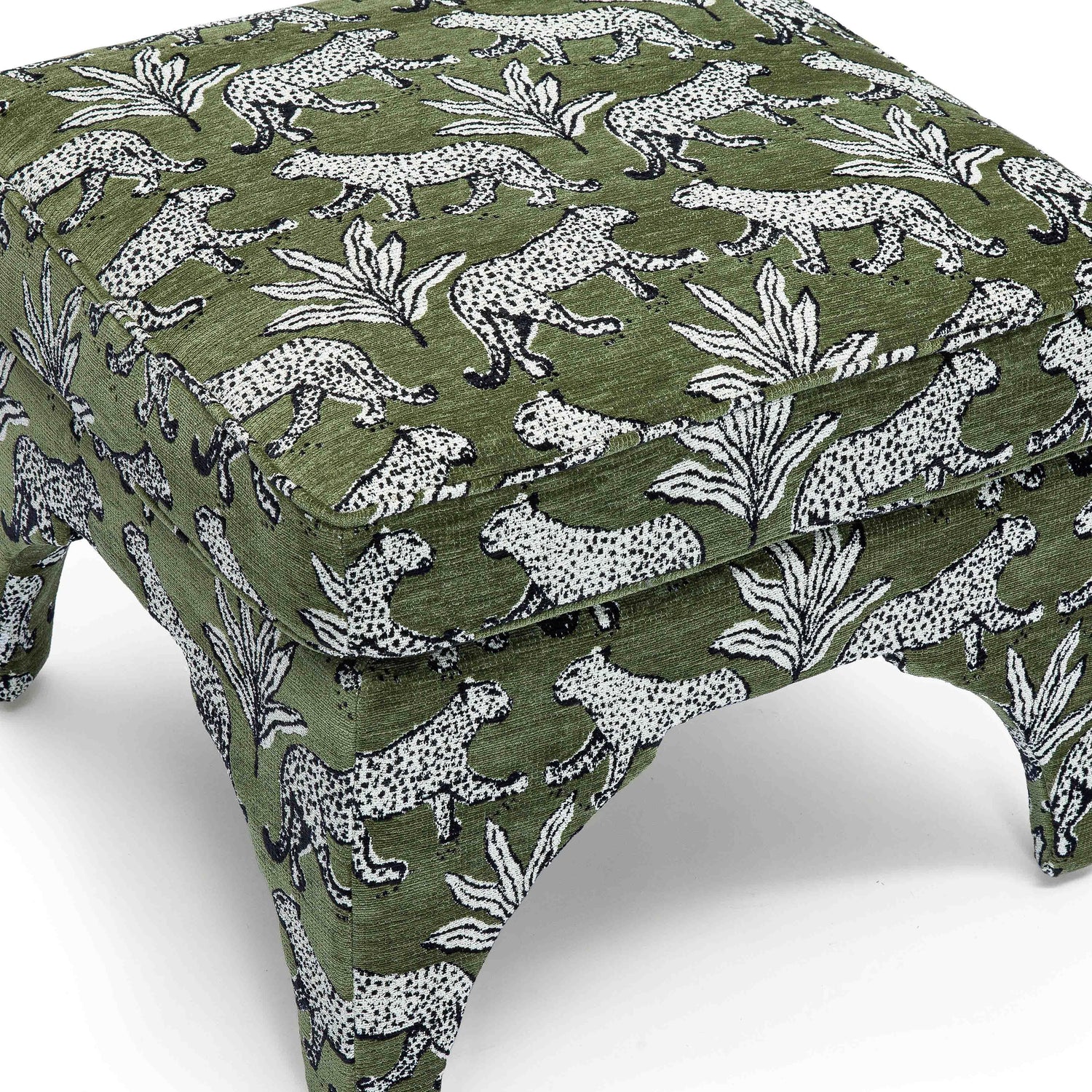 Raji Olive Green Leopard Jacquard Ottoman