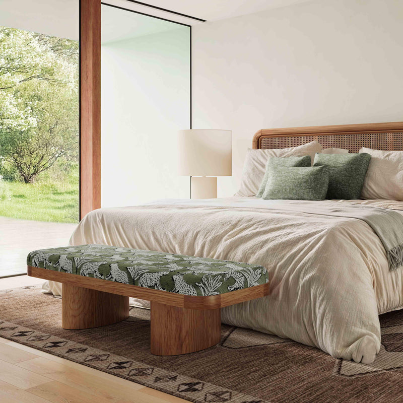 Ollie Olive Green Leopard Jacquard Bench