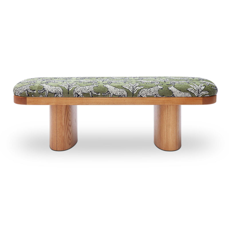 Ollie Olive Green Leopard Jacquard Bench