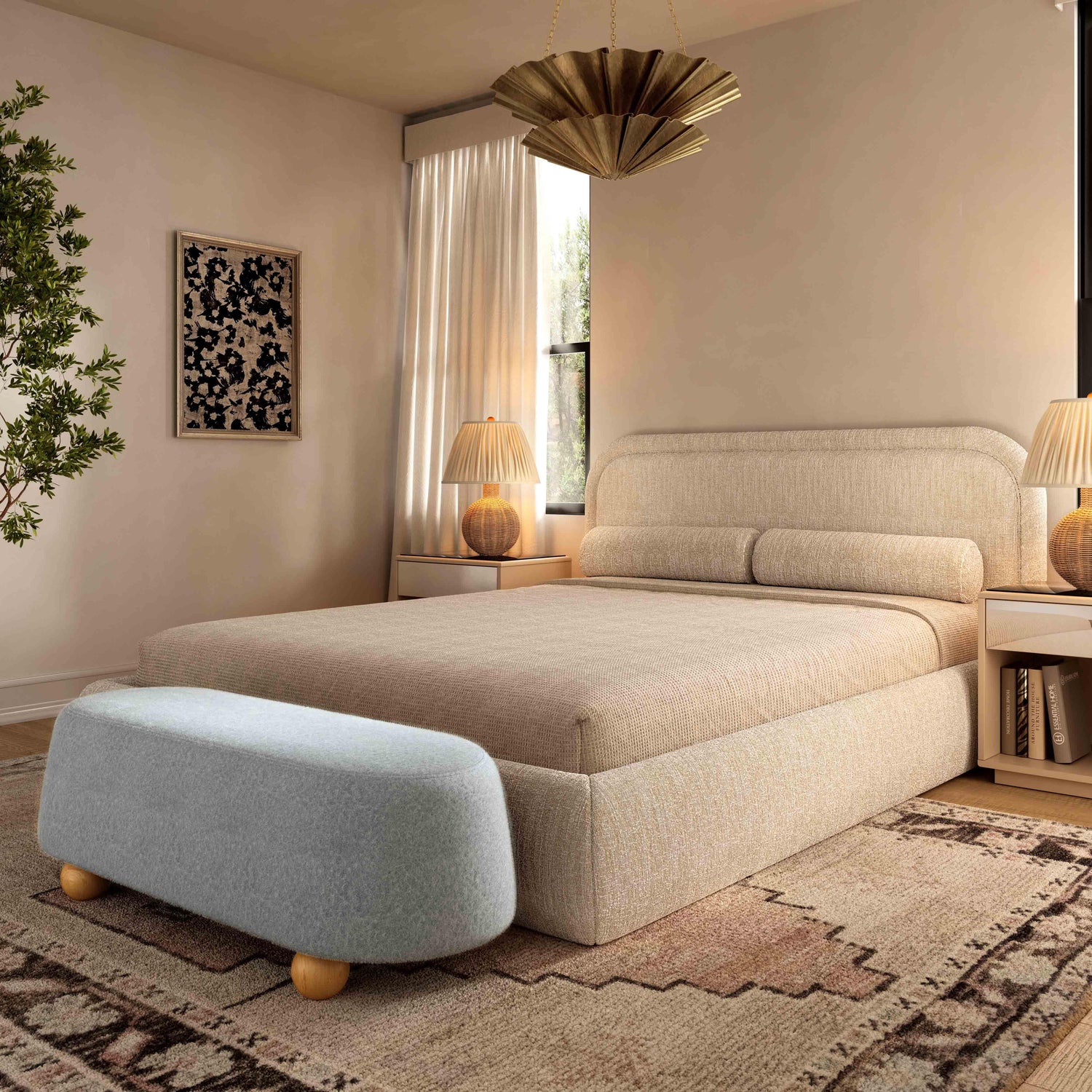 Jaine Stone Grey Loose Mohair Large Ottoman