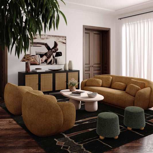 Jaine Forest Green Loose Mohair Ottoman