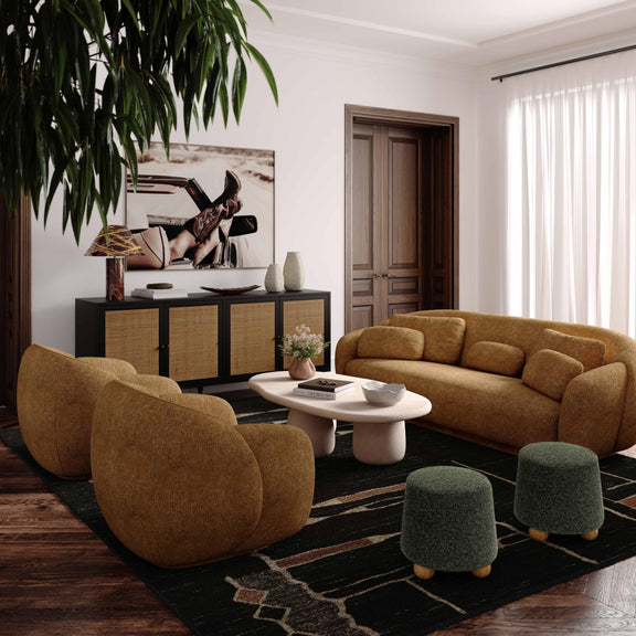 Jaine Forest Green Loose Mohair Ottoman