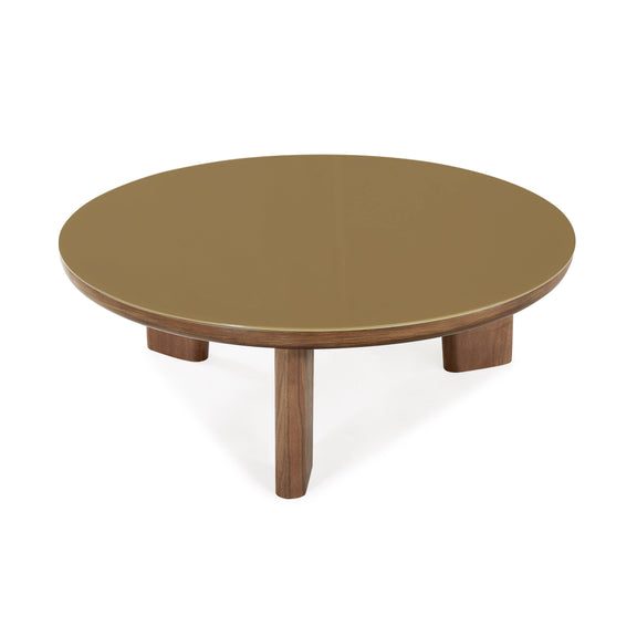 Oani Walnut and Glass Round Coffee Table