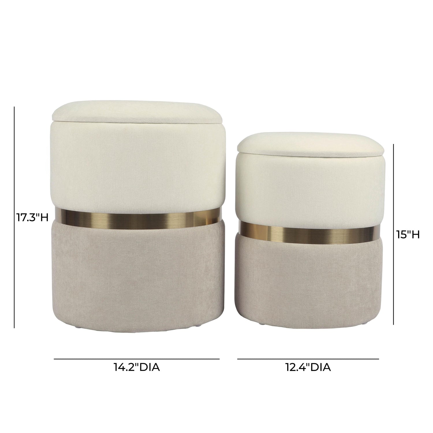 Gigi Cream and Tan Chenille Storage Ottoman - Set of 2
