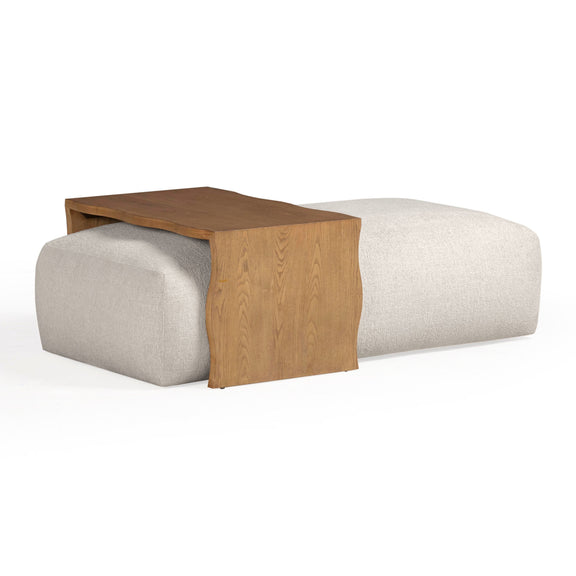 Spencer 54" Performance Basketweave Ottoman with Bridge Table - Cream