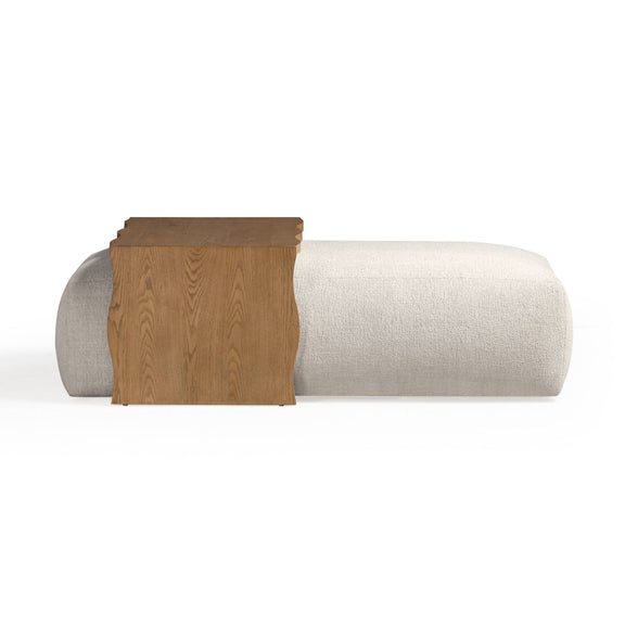 Spencer 54" Performance Basketweave Ottoman with Bridge Table - Cream