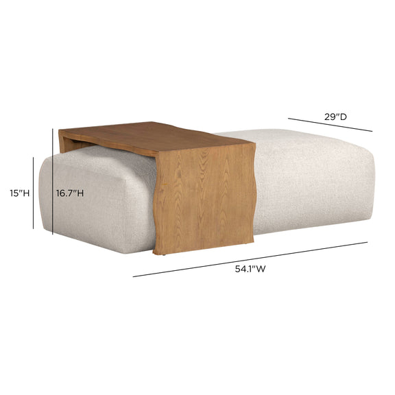 Spencer 54" Performance Basketweave Ottoman with Bridge Table - Cream